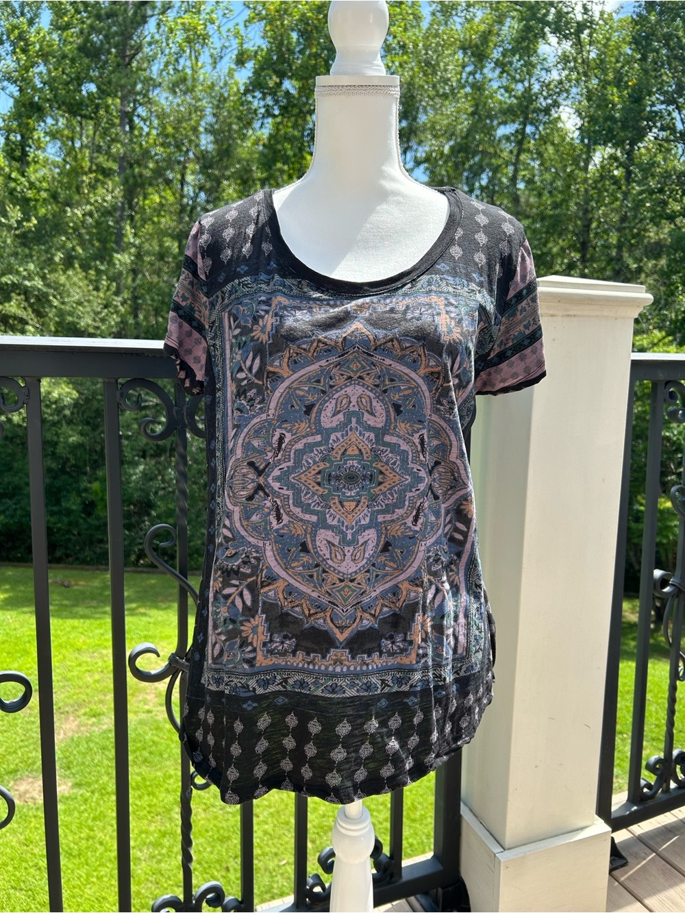 Lucky Brand Boho Medallion Print Scoop Neck Women's Top 1X
